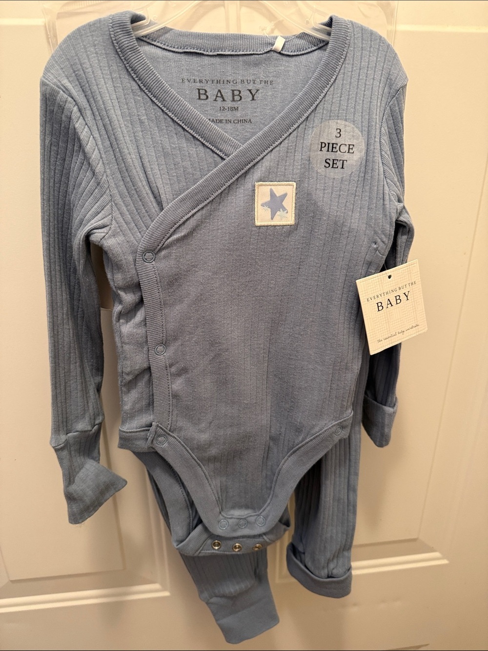 Blue Ribbed Wrap One-Piece (3-Piece Set) - Picture 1 of 5